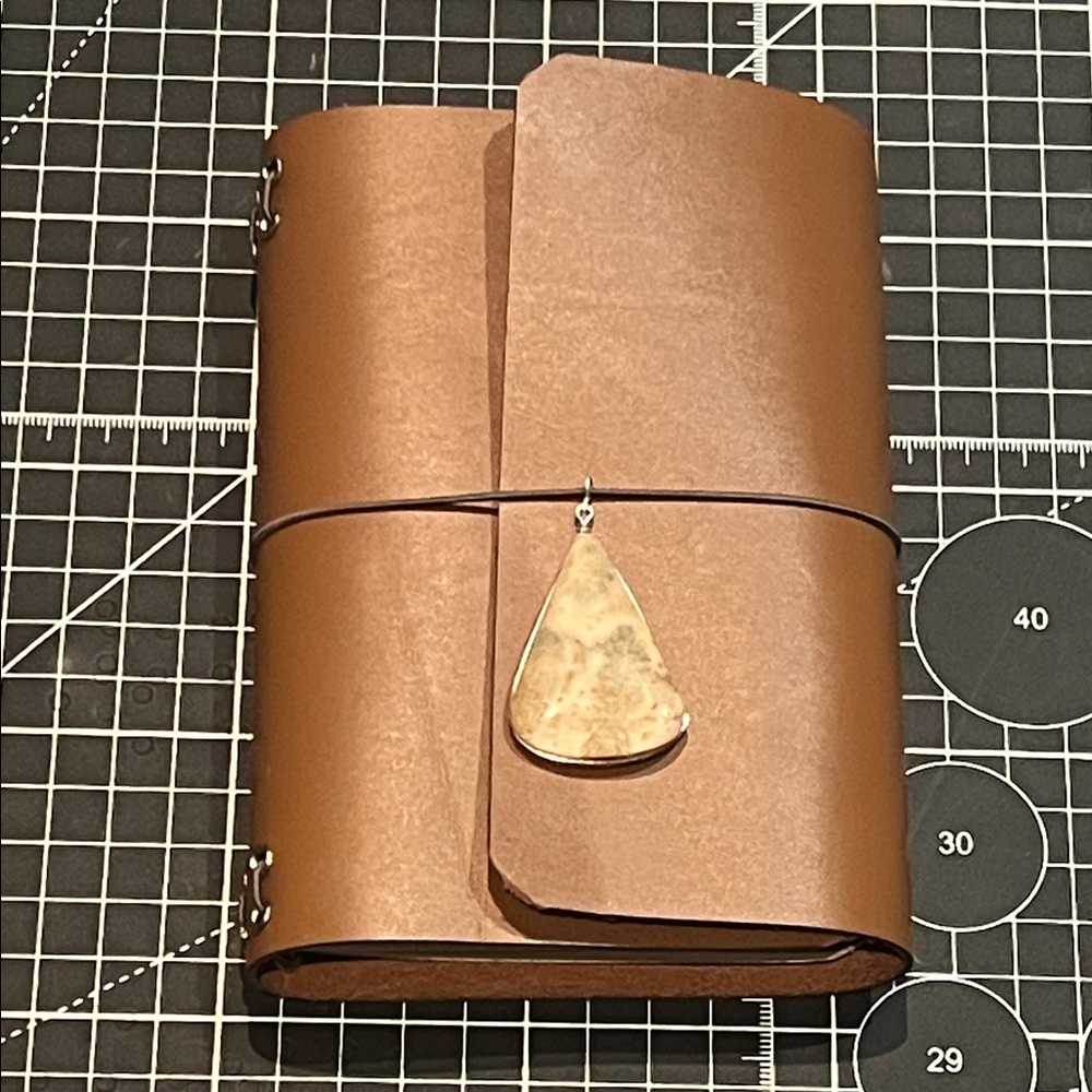 Brown Leather trifold travelers Journal with Pendant